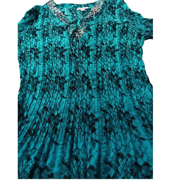 Y2K FASHION BUG Top Blouse L‎ Accordion Pleats Flare Sequins Snake Turquoise - Picture 6 of 12